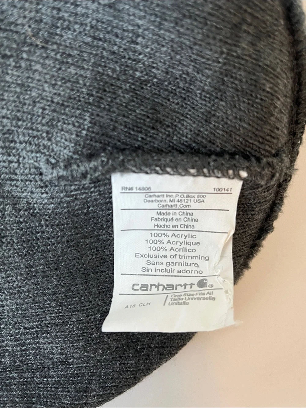 Carhartt Dark Gray Beanie with Gold Logo Patch